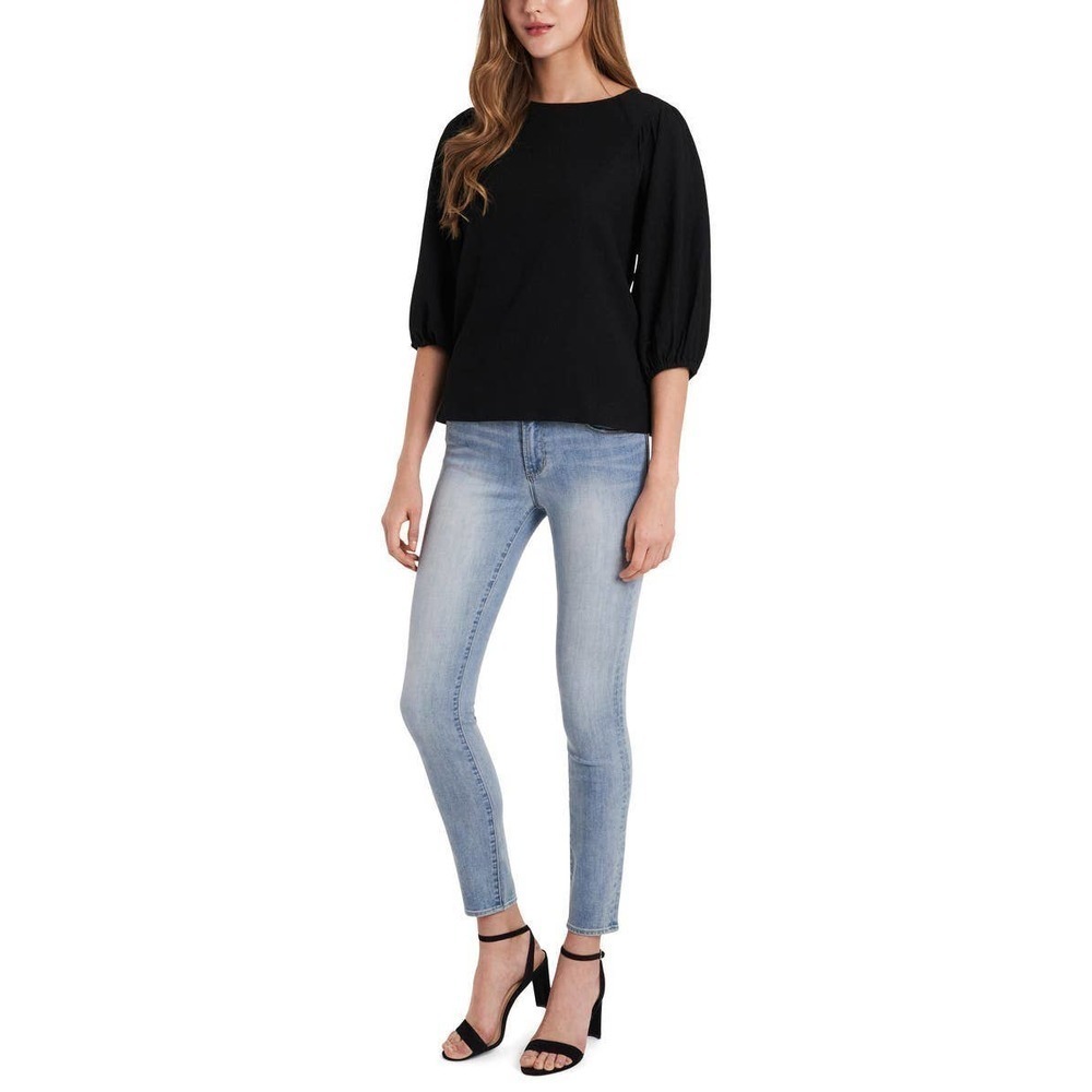 NEW VINCE CAMUTO Women's Rich Black Crepe 3/4 Length Puff Sleeve Top Size XS